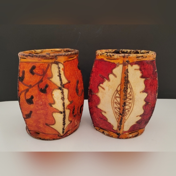 Moroccan Tea Light Leather Candle Henna Lantern, wrought-iron, handmade set of 2 - Picture 4 of 7